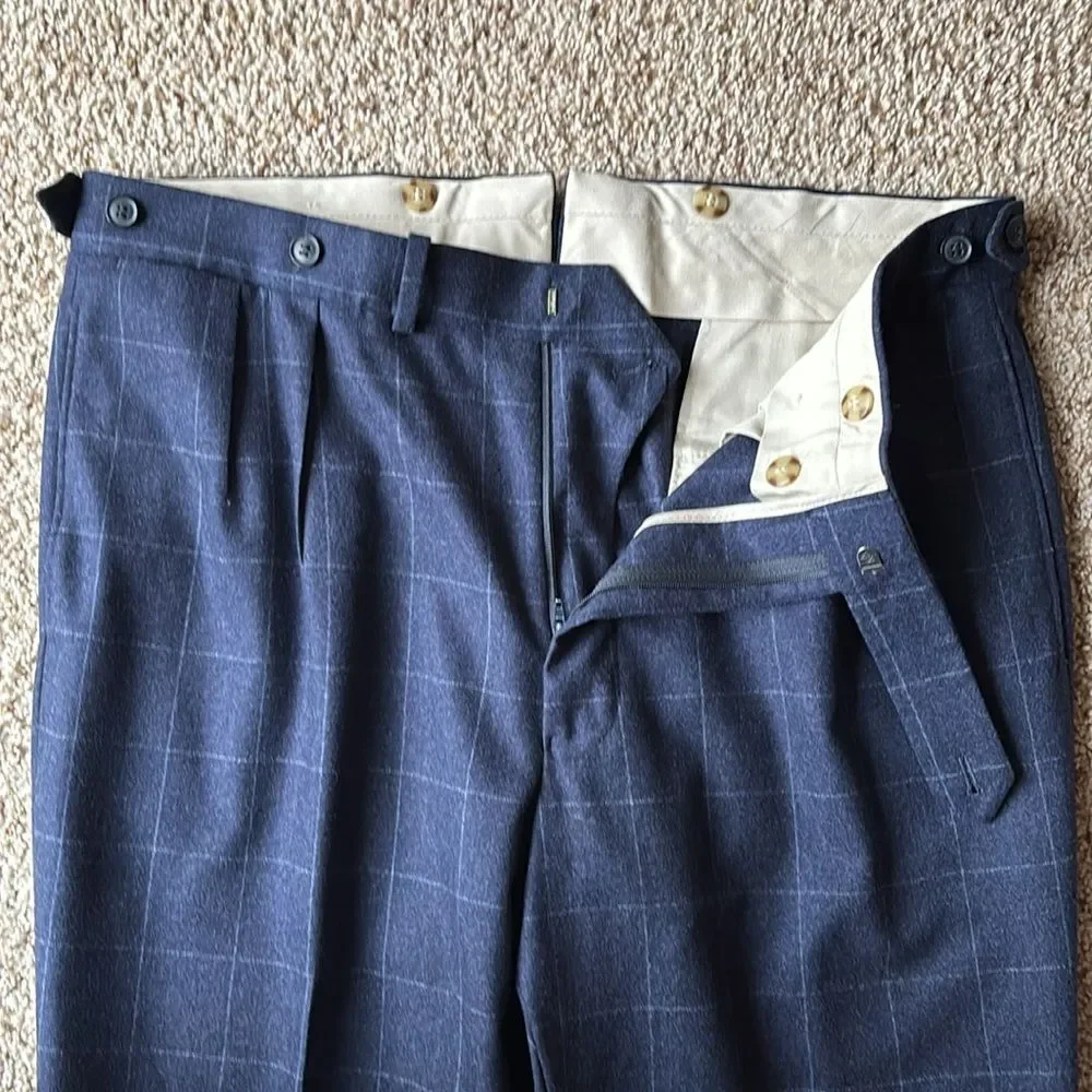 *Luxury* Paul Stuart Navy Windowpane Check Wool Flannel 2 Btn Suit 42 L